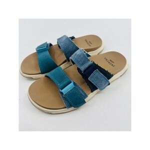 Earth Origins Teal and Navy Multi-Strap Slide Sandals